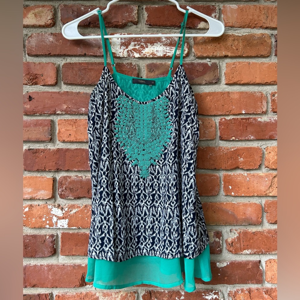 THML Embroidered Spaghetti Strap Tank Blouse XS